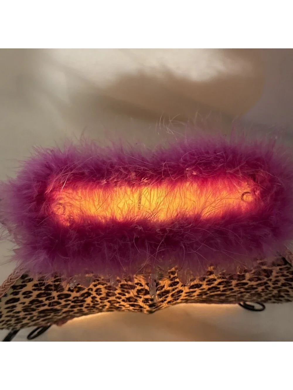 Animal Print Purse Clutch Table Lamp Dangle Beads Leopard Print Pink Faux Fur